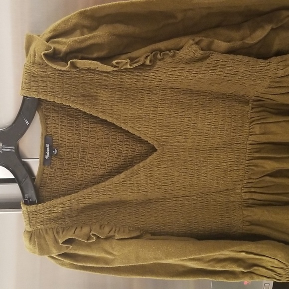 💕MADEWELL💕 Flannel Lucie V-Neck Smocked Mini Dress Weathered Olive Medium NWOT - Picture 9 of 15